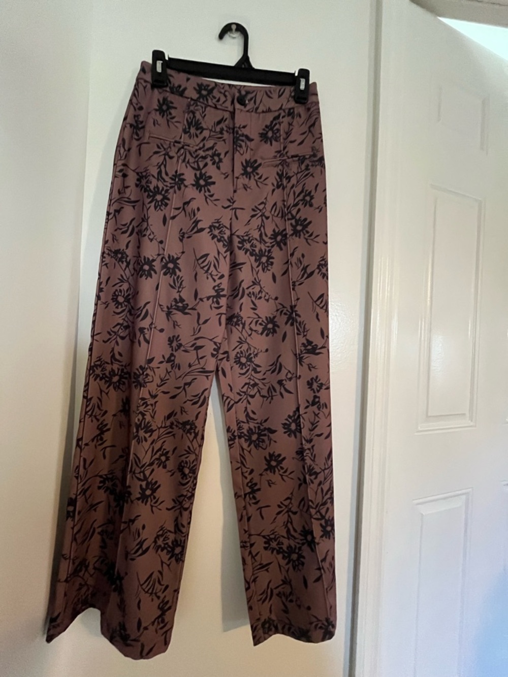 Dazy Mauve Wide Leg Pants with Black Floral Print